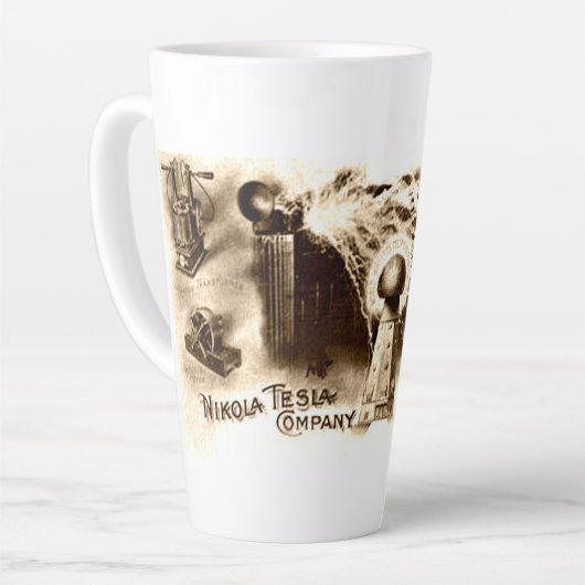 Vintage Tesla Letterhead Latte Mok (Linkerhoek)