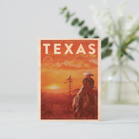 Vintage Texas Cowboy Travel Briefkaart (Staand voorkant)