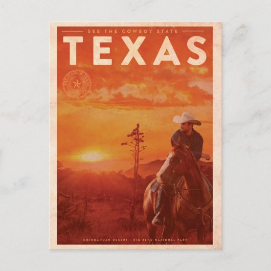 Vintage Texas Cowboy Travel Briefkaart (Voorkant)