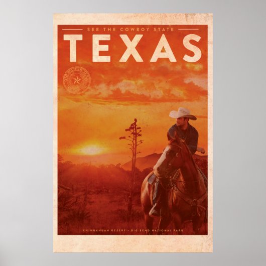Vintage Texas Cowboy Travel Poster (Voorkant)