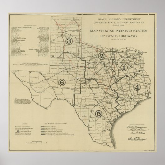 Vintage Texas Highway Map (1917) Poster (Voorkant)