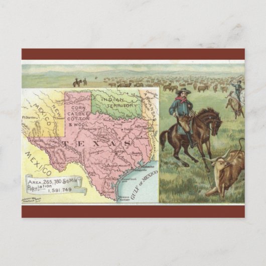 Vintage Texas Map Briefkaart (Voorkant)