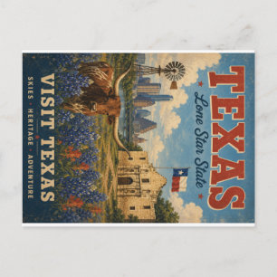 Vintage Texas-reisposter met Lone Star State H Feestdagenkaart