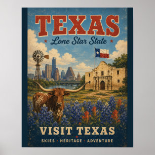 Vintage Texas-reisposter met Lone Star State H Poster