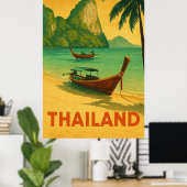 Vintage Thailand Strandparadijs Poster (Thuiskantoor)