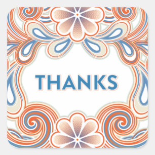 Vintage Thank You-stickers met oranje bloemen Vierkante Sticker