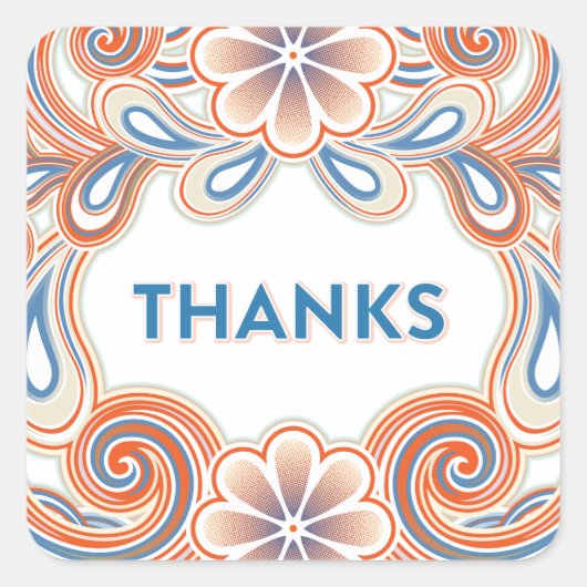 Vintage Thank You stickers with orange flowers (Voorkant)