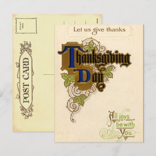 Vintage Thanksgiving Briefkaart (Voorkant / Achterkant)