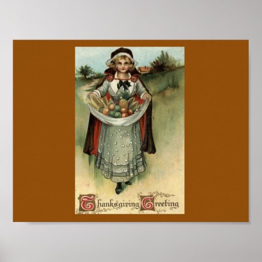 Vintage Thanksgiving Briefkaart Pilgrim Woman Post Poster (Voorkant)