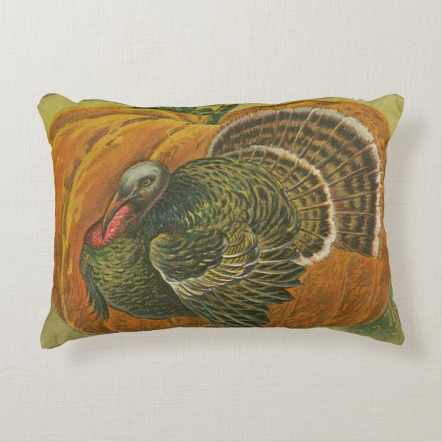 Vintage Thanksgiving: kalkoen en pompoen Accent Kussen (Voorkant)