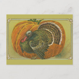 Vintage Thanksgiving: kalkoen en pompoen Briefkaart