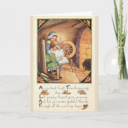 Vintage - Thanksgiving Lof en Bedankt, Feestdagen Kaart (Voorkant)