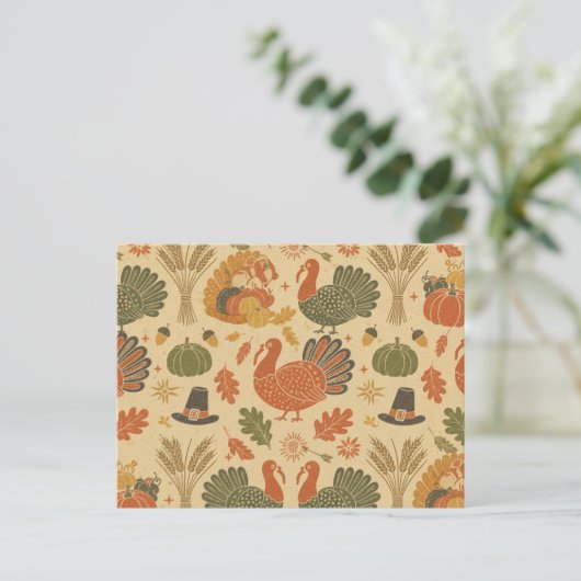 Vintage Thanksgiving Pattern  Feestdagenkaart (Staand voorkant)
