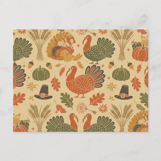 Vintage Thanksgiving Pattern Feestdagenkaart (Voorkant)