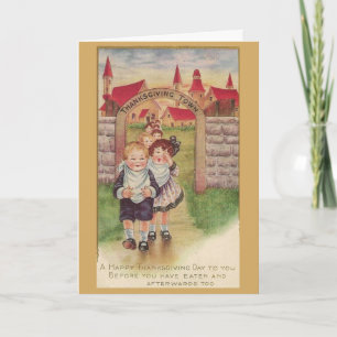Vintage - Thanksgiving stad, Feestdagen Kaart