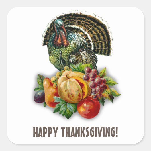 Vintage Thanksgiving Turkije en pompoen Vierkante Sticker (Voorkant)