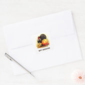 Vintage Thanksgiving Turkije en pompoen Vierkante Sticker (Envelop)
