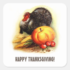 Vintage Thanksgiving Turkije en pompoen Vierkante Sticker