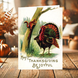 Vintage Thanksgiving Turkse eekhoorn Feestdagen Kaart