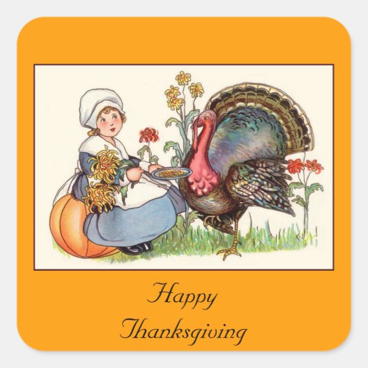 vintage thanksgiving vierkante sticker (Voorkant)