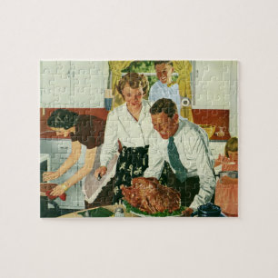 Vintage Thanksgiving voor koken in keuken Legpuzzel