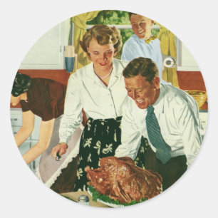 Vintage Thanksgiving voor koken in keuken Ronde Sticker