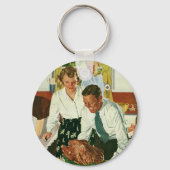 Vintage Thanksgiving voor koken in keuken Sleutelhanger (Voorkant)