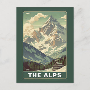 Vintage The Alps Reis Skiën Berg Lodge Briefkaart