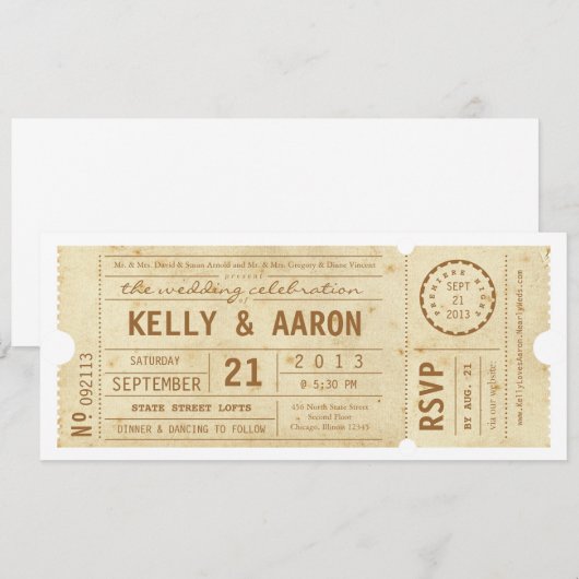 Vintage theater Ticket Wedding Uitnodiging afspele (Voorkant / Achterkant)