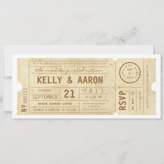 Vintage theater Ticket Wedding Uitnodiging afspele (Voorkant)