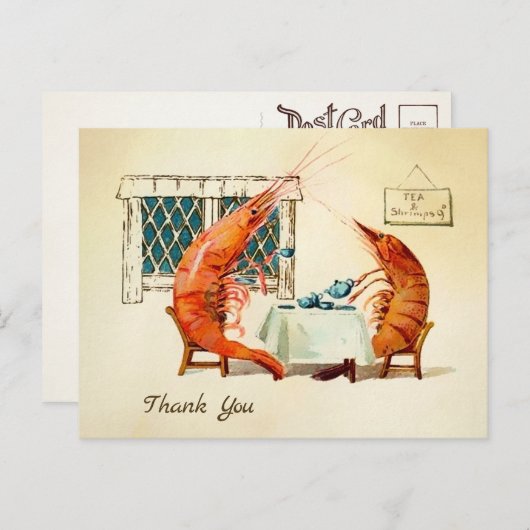 Vintage Thee Garnalen Bedankt Ansichtkaart Briefkaart (Voorkant / Achterkant)