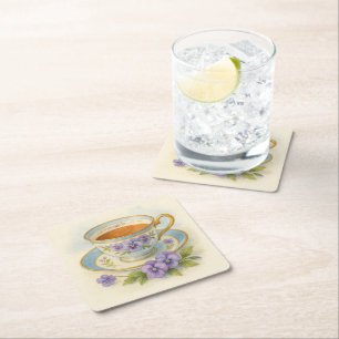 Vintage Theekopje Viola Theekransje Kartonnen Onderzetters