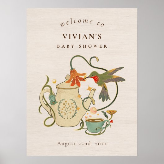 Vintage Theepartij Baby Shower Welkom Poster (Voorkant)