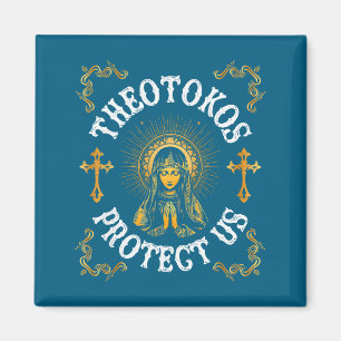Vintage Theotokos Bescherm Ons Orthodox Christelij Magneet