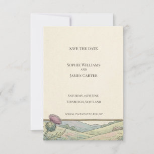 Vintage Thistle Landschaps Save the Date Kaart