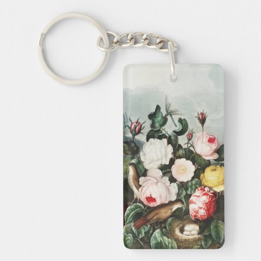 Vintage Thornton Roses Vogel Nest Kunst Sleutelhanger (Voorkant)