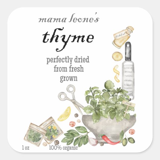 Vintage Thyme Jar Bottle  Vierkante Sticker (Voorkant)