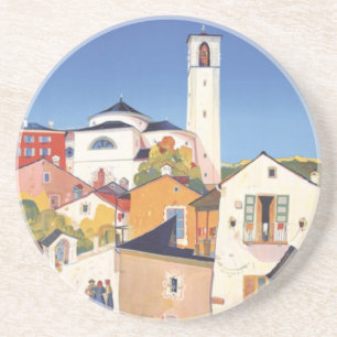 Vintage Ticino Tessin Canton Zwitserland Zandsteen Onderzetter