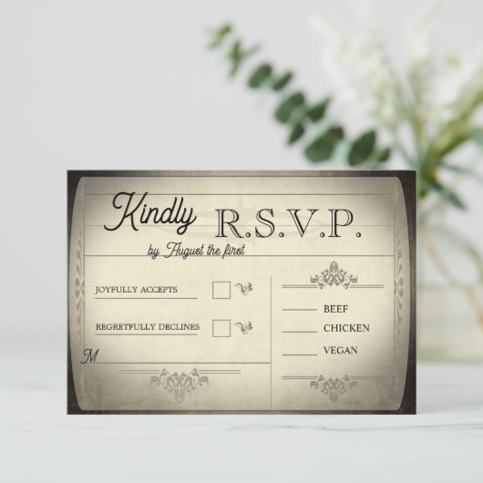 Vintage Ticket Style Wedding RSVP (Staand voorkant)