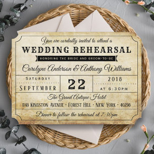 Vintage Ticket Wedding Rehearsal Dinner Kaart