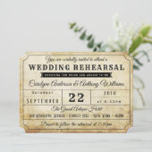 Vintage Ticket Wedding Rehearsal Dinner Kaart (Staand voorkant)