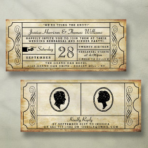 Vintage Ticket Wedding Rehearsal Dinner Uitnodigin Kaart