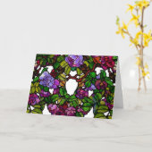 Vintage Tiffany Glas in lood Paarse Rozen Kaart (Gele Bloem)