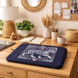 Vintage Tiger Navyblauw Laptop Sleeve