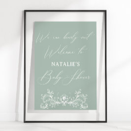 Vintage Tijdloze Bloemengroene Baby Shower Poster