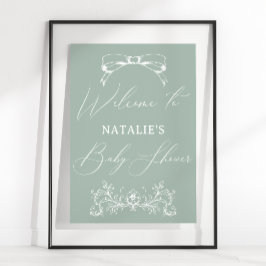 Vintage Tijdloze Bloemengroene Baby Shower Poster