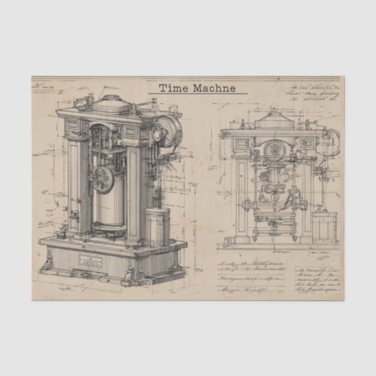 Vintage Tijdmachine Blauwdruk Tissuepapier (Voorkant)