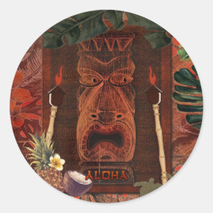 Vintage Tiki Aloha Hawaiaans Luau Verjaardagsfeest Ronde Sticker