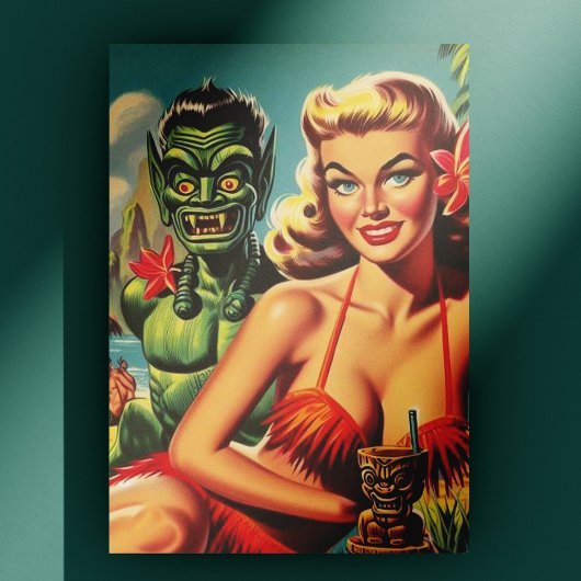 Vintage Tiki Pin-up Briefkaart