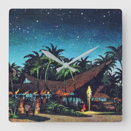 Vintage Tiki Vierkante Klok (Voorkant)